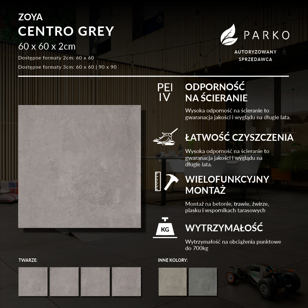 Płyta Tarasowa 2.0 Zoya Centro Grey 60X60 2cm - obrazek 4