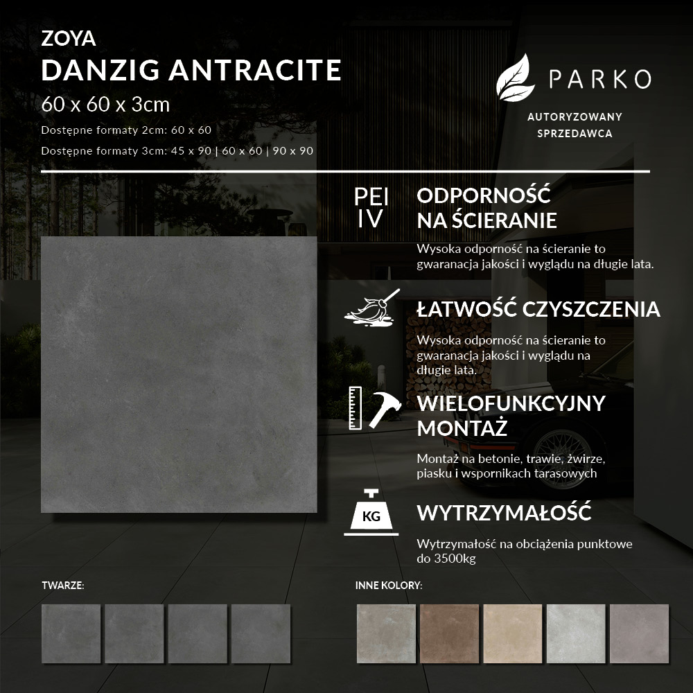 Płyta Tarasowa 3.0 Zoya Danzig Antracite 60X60 3cm - obrazek 4