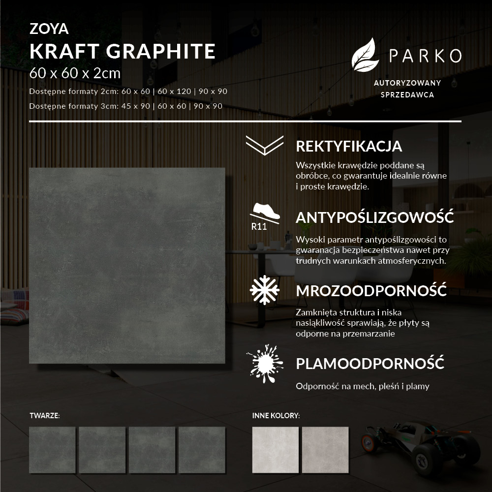 Płyta Tarasowa 2.0 Zoya Kraft Graphite 60X60 2cm - obrazek 3