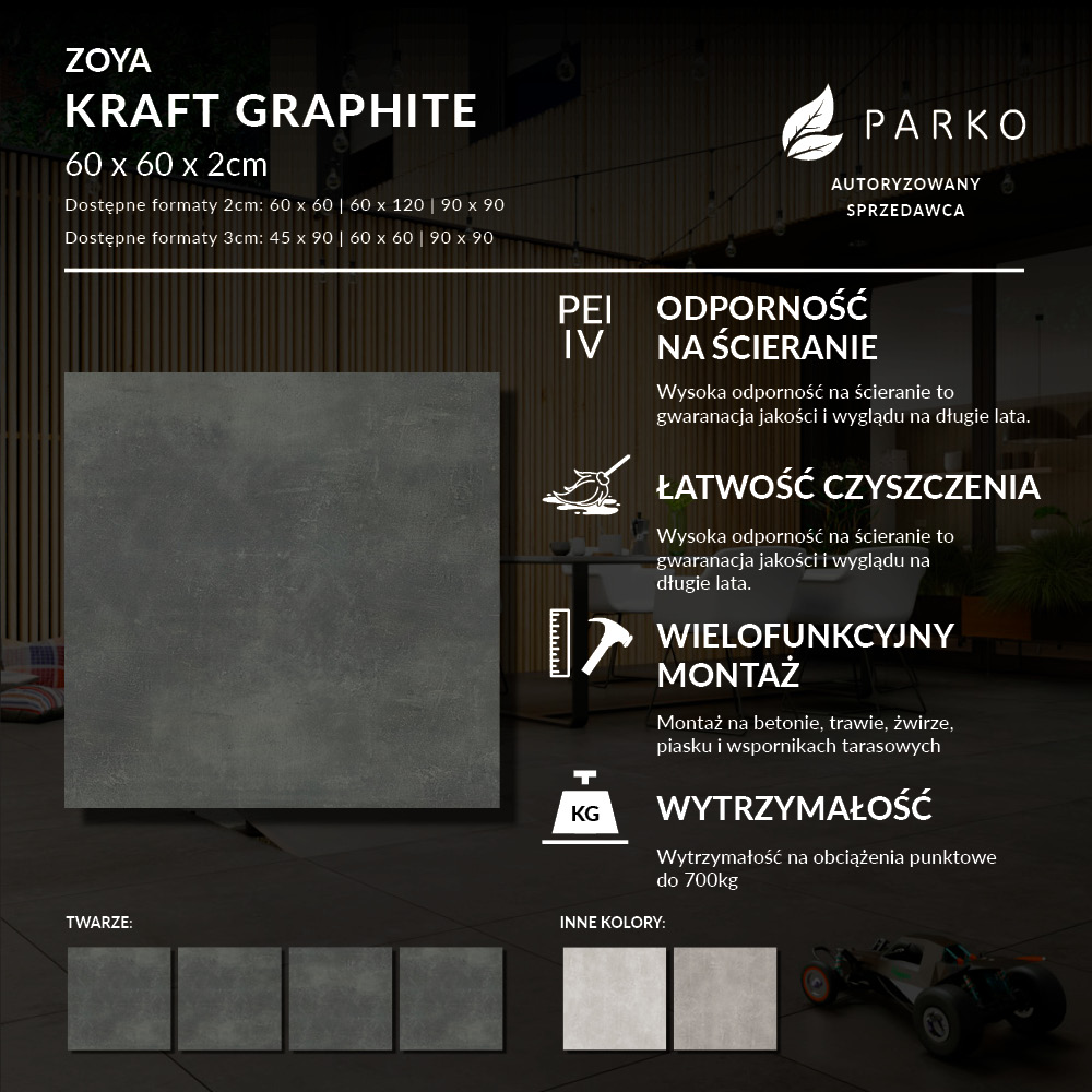 Płyta Tarasowa 2.0 Zoya Kraft Graphite 60X60 2cm - obrazek 4