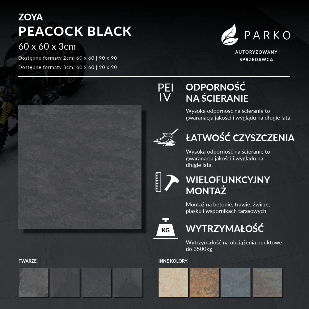 Płyta Tarasowa 3.0 Zoya Peacock Black 60X60 3cm - obrazek 4