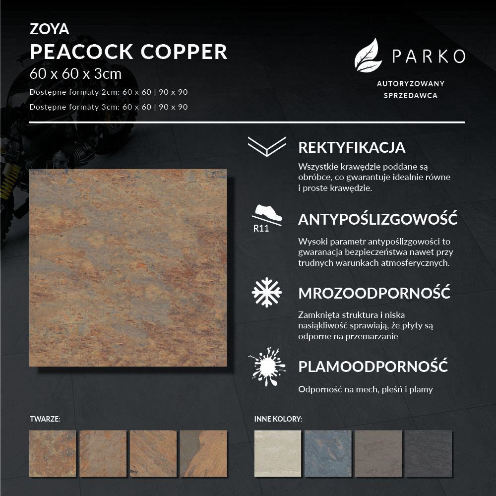 Płyta Tarasowa 3.0 Zoya Peacock Copper 60X60 3cm - obrazek 3
