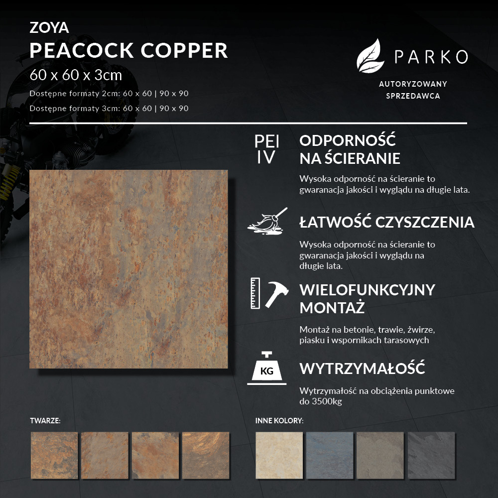Płyta Tarasowa 3.0 Zoya Peacock Copper 60X60 3cm - obrazek 4