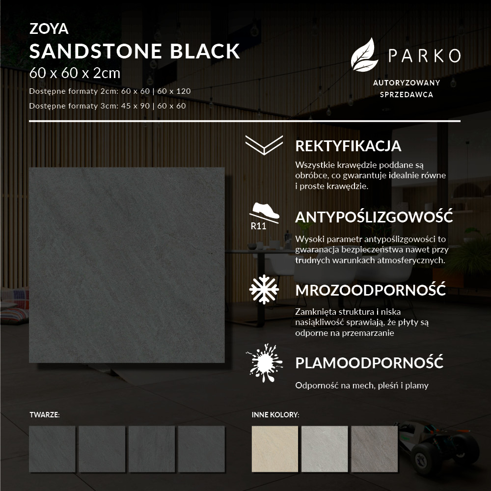 Płyta Tarasowa 2.0 Zoya Sandstone Black 60X60 2cm - obrazek 3