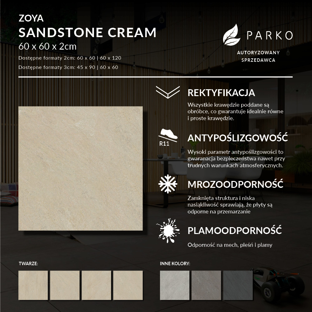 Płyta Tarasowa 2.0 Zoya Sandstone Cream 60X60 2cm - obrazek 3