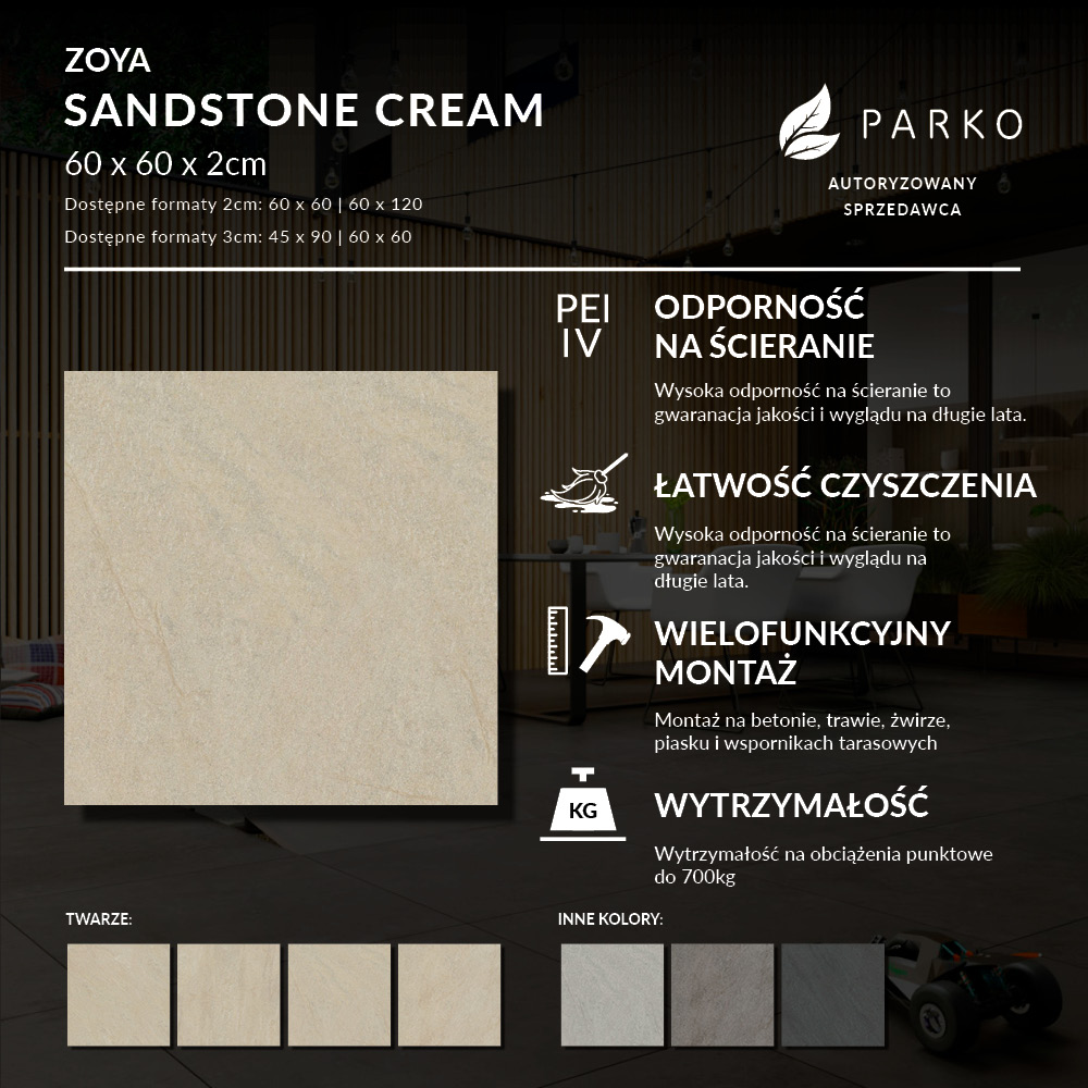 Płyta Tarasowa 2.0 Zoya Sandstone Cream 60X60 2cm - obrazek 4